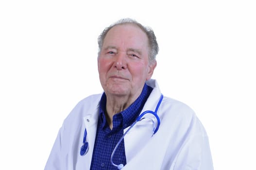 Elderly male doctor in white doctor's coat and stethoscope