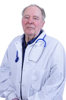 Elderly male doctor in white doctor's coat and stethoscope