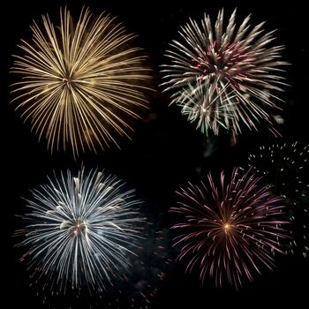 Composite image using multiple images of a fireworks display on Canada Day celebration