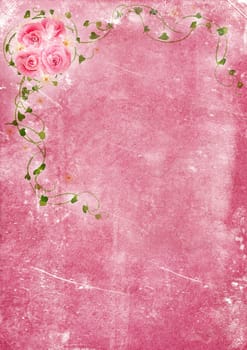 Grungy backdrop of old paper texture with floral ornaments