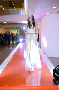 WROCLAW, POLAND - MARCH 23:  Polish model walks the runway at the Wroclaw's Designer School fashion show. Designers present their work in Renoma shopping plaza on March 23, 2013 in Wroclaw, Poland.