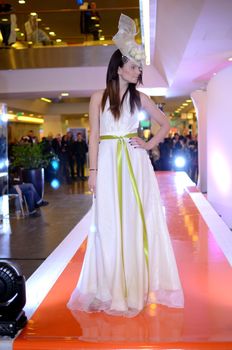 WROCLAW, POLAND - MARCH 23:  Polish model walks the runway at the Wroclaw's Designer School fashion show. Designers present their work in Renoma shopping plaza on March 23, 2013 in Wroclaw, Poland.