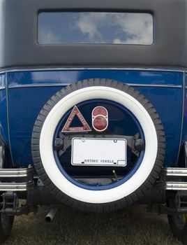 Rear view of a 1939 vintage car with Copy Space