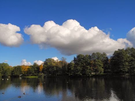 Sight of Māras Pond in autumn. The Māras Pond is located in Riga, the capital of Latvia