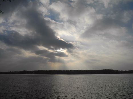 The sunset in Daugava river near Riga, the capital of Latvia