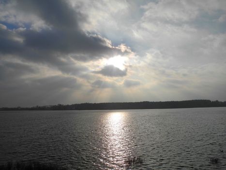 The sunset in Daugava river near Riga, the capital of Latvia