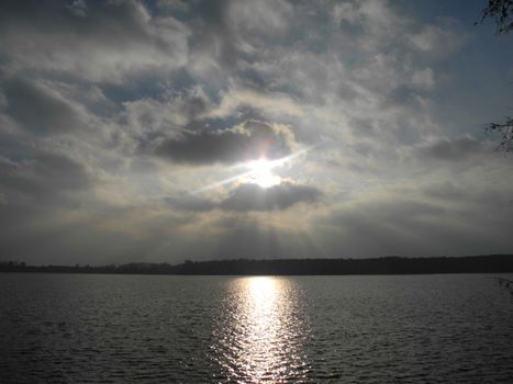 The sunset in Daugava river near Riga, the capital of Latvia