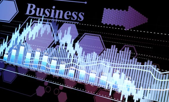 Business statistics and analytics, glowing sheet beznes statistics of exchange trading in the dark
