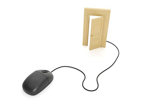 3d illustration internet technology. Computer mouse and the door