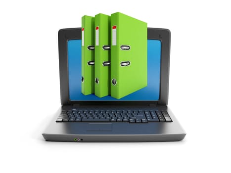 3d illustration: Laptop igruppa folders with documents