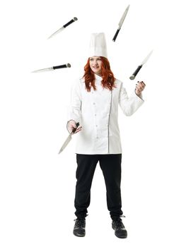 Juggling Chef isolated on white background