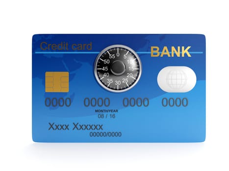 3d illustration: Credit card and combination lock. Protecting your money