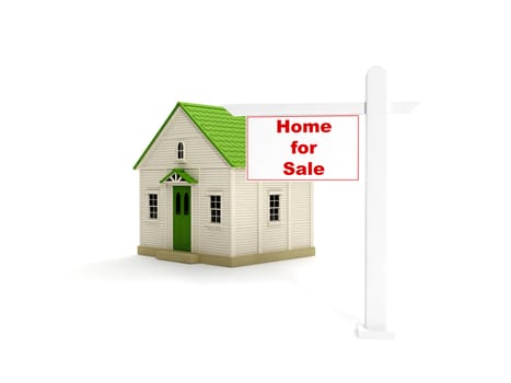 3d illustration: Agency sales of homes. A sign and a house