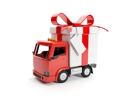 3d illustration: Truck delivering a gift