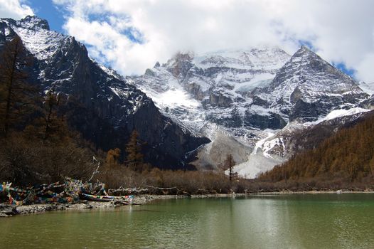 Snow mountain and lake in Daocheng,Sichuan Province, China