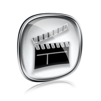 movie clapperboard icon grey glass, isolated on white background.