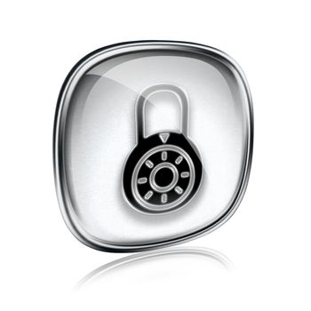 Lock off, icon grey glass, isolated on white background.