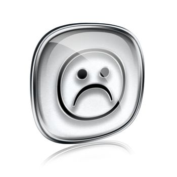 Smiley dissatisfied grey glass, isolated on white background.
