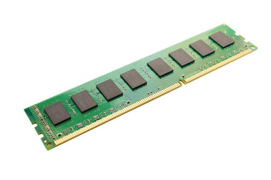 A DDR3 memory module isolated on a white background.