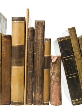 Spine of Antique Books on white background