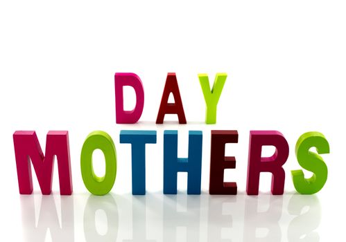 letters in red green blue with mothers day text on white background