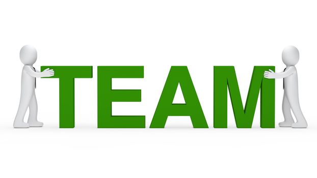 business men push green team word together