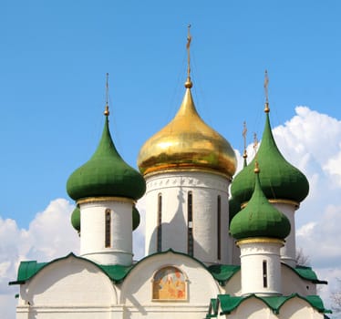 Orthodox church against the sky with clouds