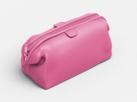 Pink leather clutch closeup on a light background