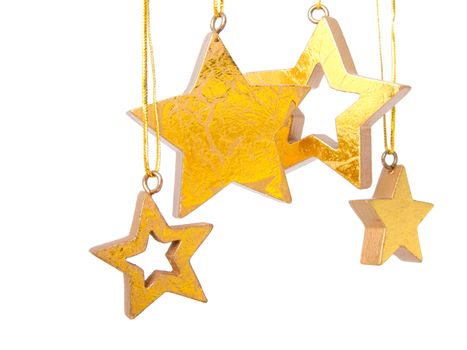 Golden Christmas stars, isolated on white background  