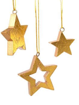 Golden Christmas stars, isolated on white background  