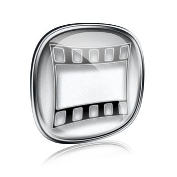 Film icon grey glass, isolated on white background.