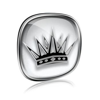 crown icon grey glass, isolated on white background.