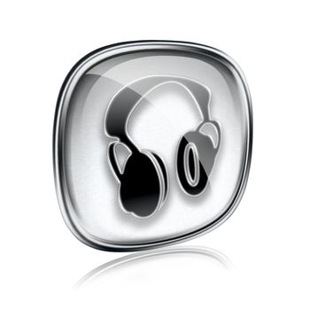 headphones icon grey glass, isolated on white background.