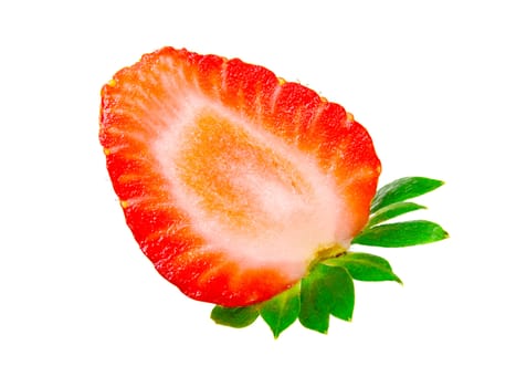Fresh ripe half strawberry isolated on white background