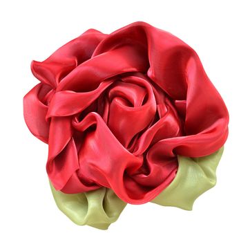 Rose Made ??from Red and Green Fabric Isolated on White Background