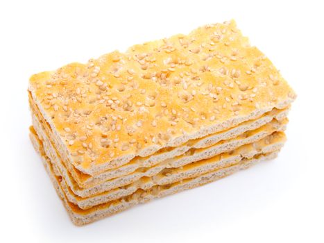 slices of crispbread isolated on white background. traditional bread