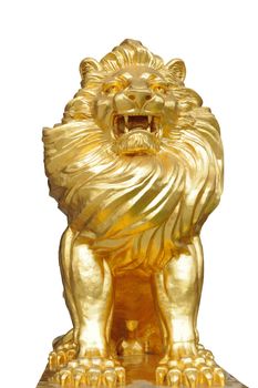 Golden lion statues isolated on the white background