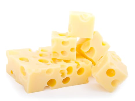 pieces of swiss cheese isolated on white background