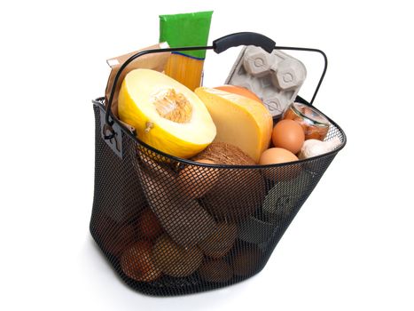 basket full of food isolated on white background. (A shopping) 