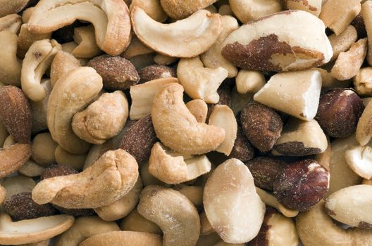 Closeup of mixed nuts useful for a food background