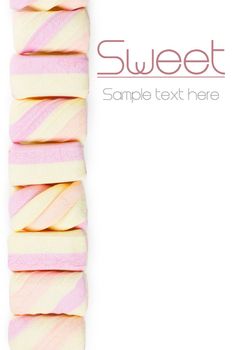 A row of colorful marshmallows with sample text