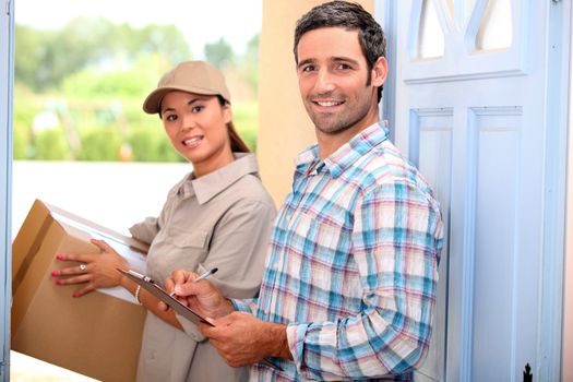 Woman delivering parcel