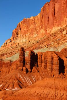 Cliffs of red rock at Capitol Reef National Park in Utah.