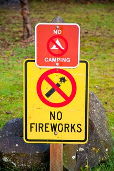 No camping, no fireworks sign