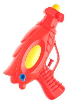 red plastic water gun isolated on white background