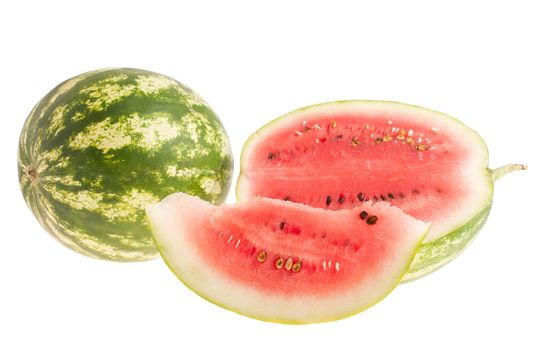 whole, half and slice watermelon fruit (isolated on white background)