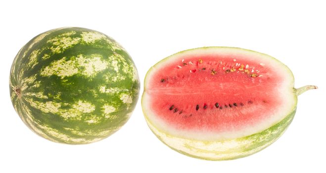 whole and half watermelon fruit (isolated on white background)