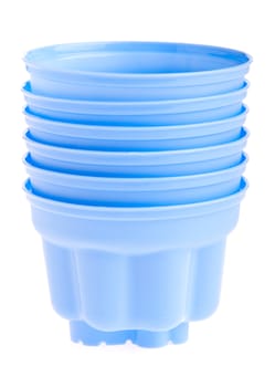 pile of blue plastic cups (isolated on white background)