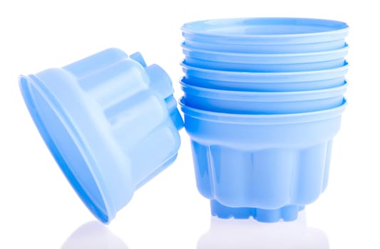 group of blue plastic cups (isolated on white background)