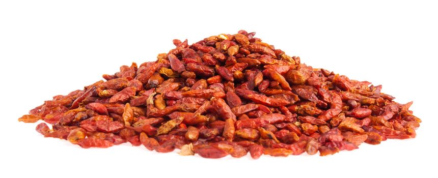 pile of Piri Piri peppers isolated on white background (shallow depth of field on top of pile)